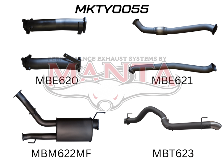 Toyota Landcruiser 200 Series, VDJ200 Manta 3in Dual NO Cat, W/Muffler, 4in Exit