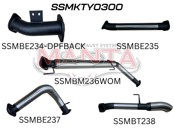 MANTA TOYOTA LANDCRUISER 300 SERIES V6 3IN DPF BACK WITHOUT MUFFLERS, CHROME 4IN TIP