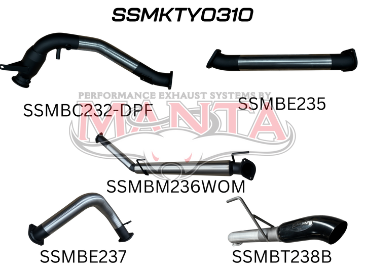 MANTA TOYOTA LANDCRUISER 300 SERIES V6 3IN TURBO BACK WITH CAT & WITHOUT MUFFLERS, BLACK 4IN TIP