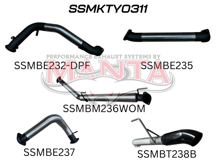 MANTA TOYOTA LANDCRUISER 300 SERIES V6 3IN TURBO BACK WITHOUT CAT & WITHOUT MUFFLERS, CHROME 4IN TIP (Copy)